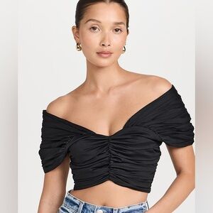 Back ruched off the shoulder crop top